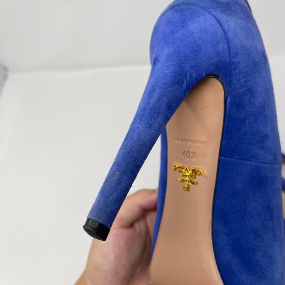 Prada Blue Suede Leather Platform Stiletto Heel Pumps (Size 40.5 EU) - Picture 13 of 16